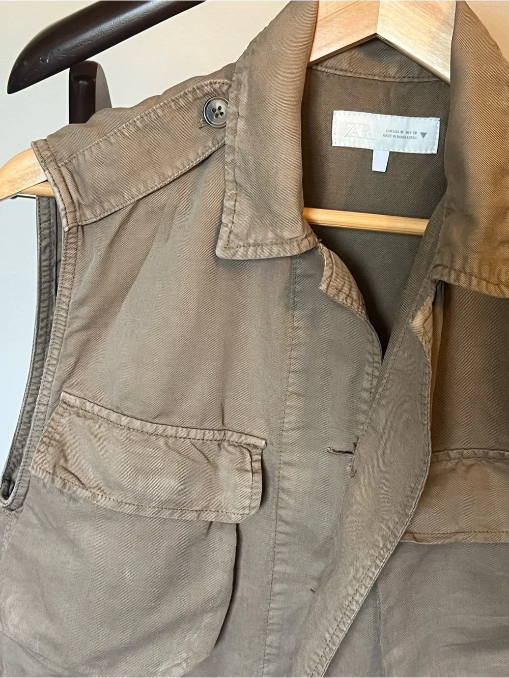 Zara Tan Safari Cargo Buttoned Mini Dress. Waist Drawstring. - Picture 6 of 12